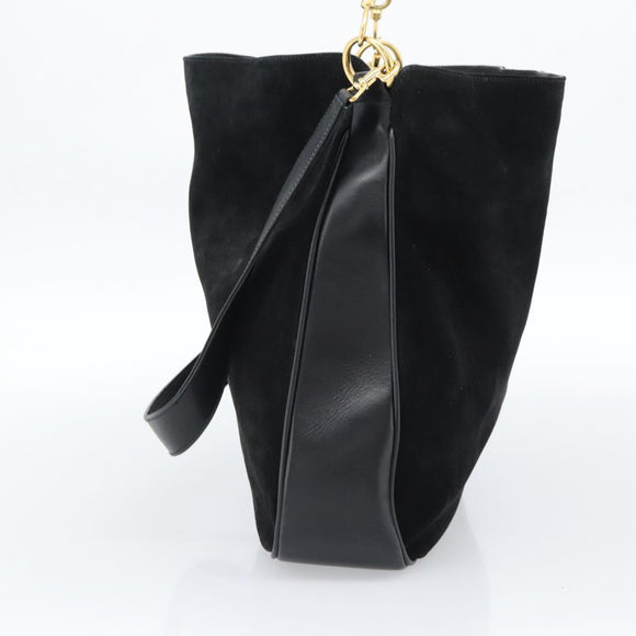 GUCCI Bamboo Shoulder Bag Suede 2way Black Gold 001 1577 2615 Auth 184617