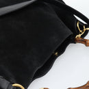 GUCCI Bamboo Shoulder Bag Suede 2way Black Gold 001 1577 2615 Auth 184617-6