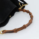 GUCCI Bamboo Shoulder Bag Suede 2way Black Gold 001 1577 2615 Auth 184617-7