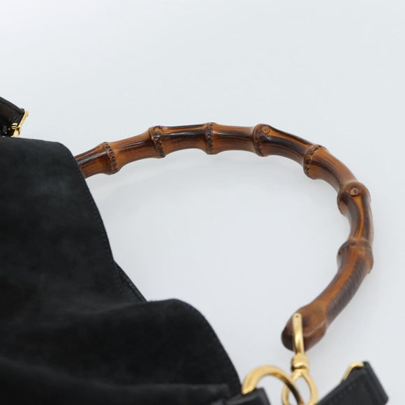 GUCCI Bamboo Shoulder Bag Suede 2way Black Gold 001 1577 2615 Auth 184617