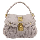 Miu Miu Matelasse Shoulder Bag Leather 2way Gold Purple gray Auth 184618A-13