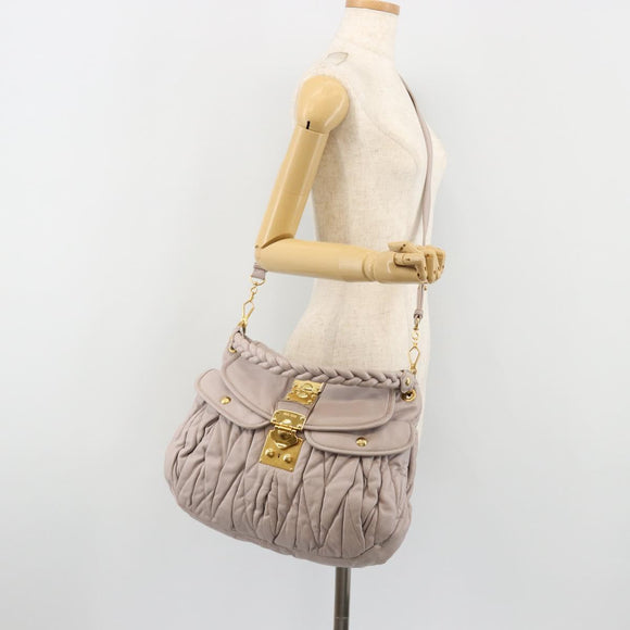 Miu Miu Matelasse Shoulder Bag Leather 2way Gold Purple gray Auth 184618A