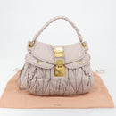 Miu Miu Matelasse Shoulder Bag Leather 2way Gold Purple gray Auth 184618A-12