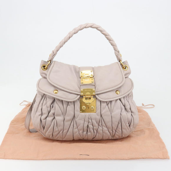 Miu Miu Matelasse Shoulder Bag Leather 2way Gold Purple gray Auth 184618A