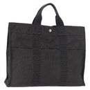 HERMES Her Line MM Hand Bag Canvas Gray Silver Auth 184623A-1