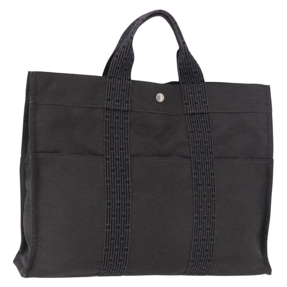 HERMES Her Line MM Hand Bag Canvas Gray Silver Auth 184623A