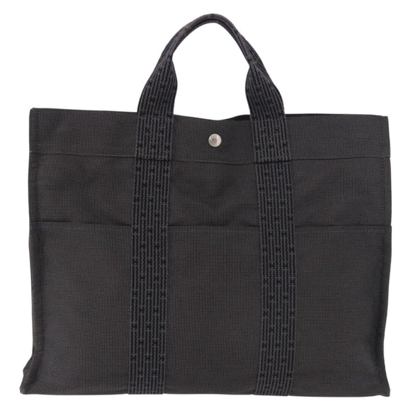 HERMES Her Line MM Hand Bag Canvas Gray Silver Auth 184623A