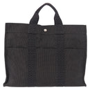 HERMES Her Line MM Hand Bag Canvas Gray Silver Auth 184623A-2