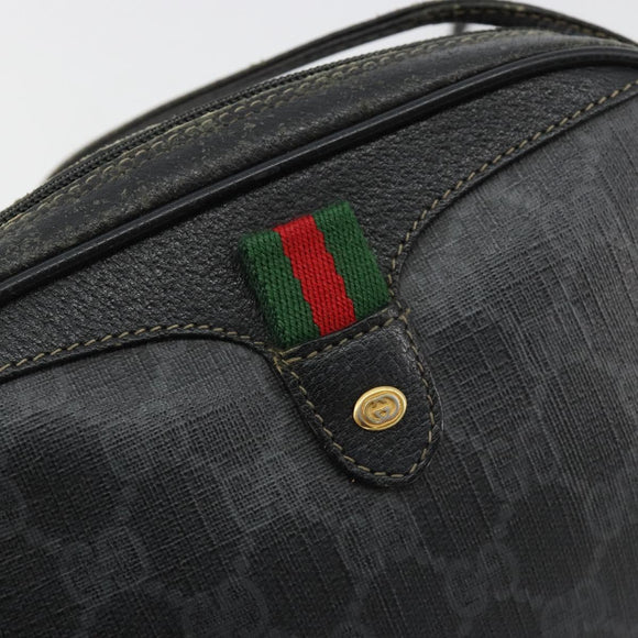 GUCCI GG Supreme Web Sherry Line Bag PVC Black Red 156 02 066 Auth 184624