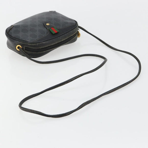 GUCCI GG Supreme Web Sherry Line Bag PVC Black Red 156 02 066 Auth 184624