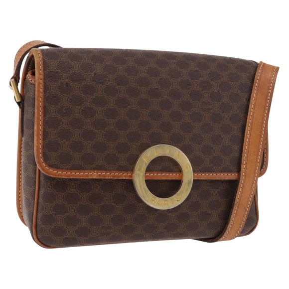 CELINE Macadam Canvas Circle Shoulder Bag PVC Leather Brown Gold Auth 184626