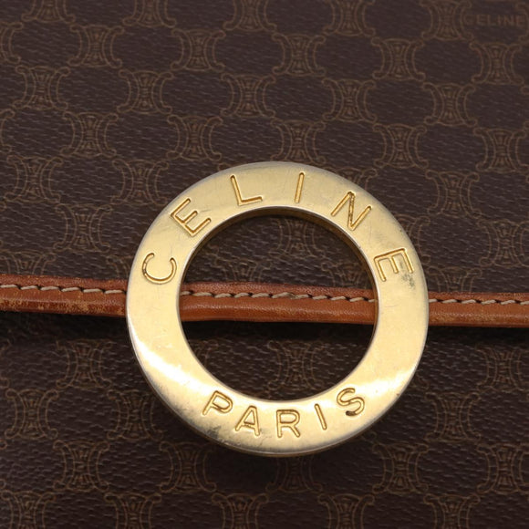 CELINE Macadam Canvas Circle Shoulder Bag PVC Leather Brown Gold Auth 184626