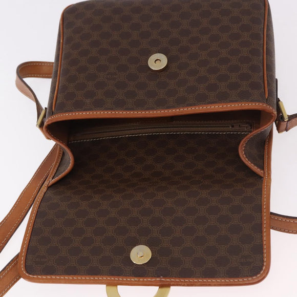 CELINE Macadam Canvas Circle Shoulder Bag PVC Leather Brown Gold Auth 184626