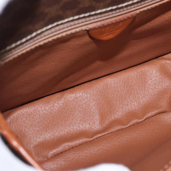 CELINE Macadam Canvas Circle Shoulder Bag PVC Leather Brown Gold Auth 184626