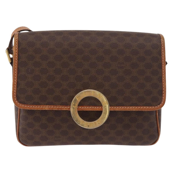 CELINE Macadam Canvas Circle Shoulder Bag PVC Leather Brown Gold Auth 184626