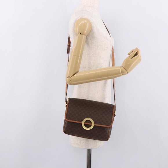 CELINE Macadam Canvas Circle Shoulder Bag PVC Leather Brown Gold Auth 184626