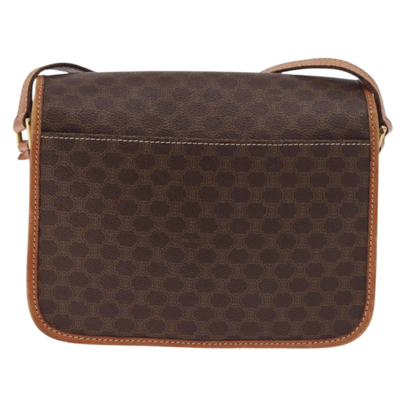 CELINE Macadam Canvas Circle Shoulder Bag PVC Leather Brown Gold Auth 184626