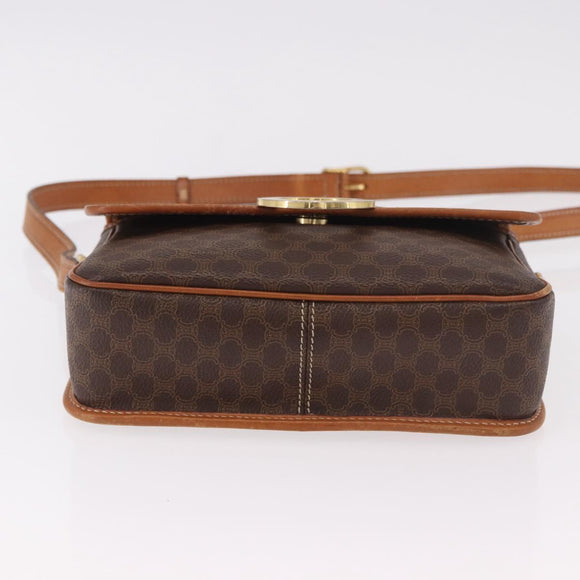 CELINE Macadam Canvas Circle Shoulder Bag PVC Leather Brown Gold Auth 184626