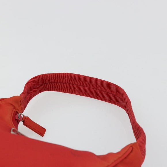 PRADA Hand Pouch Nylon Red Silver Auth 184627A