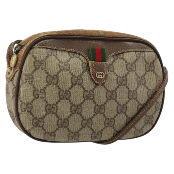 GUCCI GG Supreme Web Sherry Line Bag PVC Beige Red 007 58 6112 9411 Auth 184630
