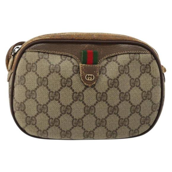 GUCCI GG Supreme Web Sherry Line Bag PVC Beige Red 007 58 6112 9411 Auth 184630