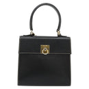 CELINE Hand Bag Leather 2way Black Gold Auth 184631A-2