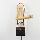 CELINE Hand Bag Leather 2way Black Gold Auth 184631A-26