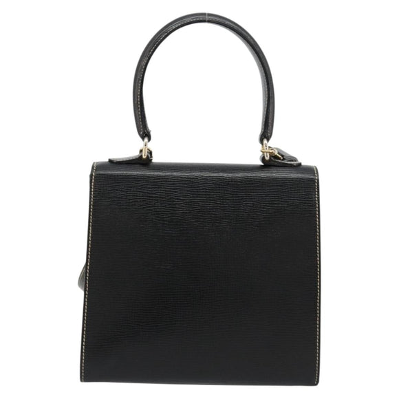 CELINE Hand Bag Leather 2way Black Gold Auth 184631A