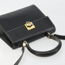 CELINE Hand Bag Leather 2way Black Gold Auth 184631A-6