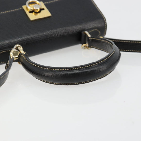 CELINE Hand Bag Leather 2way Black Gold Auth 184631A