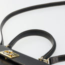CELINE Hand Bag Leather 2way Black Gold Auth 184631A-8