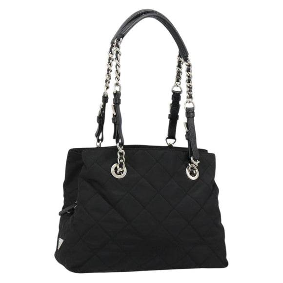 PRADA Chain Shoulder Bag Nylon Black Silver Auth 184635V