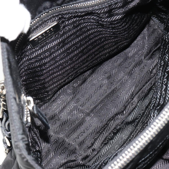 PRADA Chain Shoulder Bag Nylon Black Silver Auth 184635V