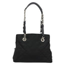 PRADA Chain Shoulder Bag Nylon Black Silver Auth 184635V-2