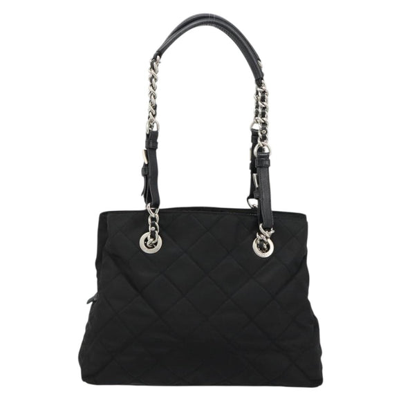 PRADA Chain Shoulder Bag Nylon Black Silver Auth 184635V