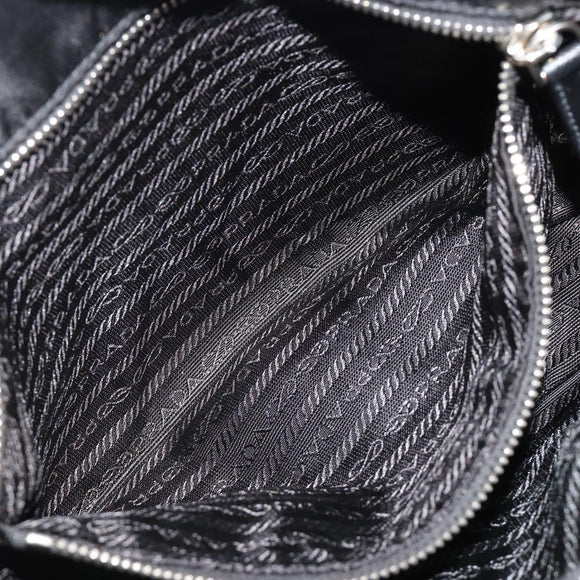 PRADA Chain Shoulder Bag Nylon Black Silver Auth 184635V