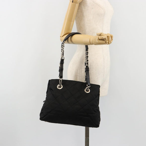 PRADA Chain Shoulder Bag Nylon Black Silver Auth 184635V