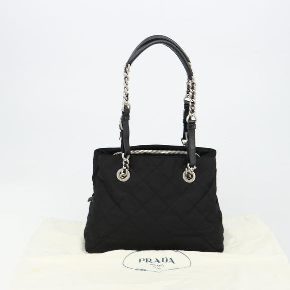 PRADA Chain Shoulder Bag Nylon Black Silver Auth 184635V