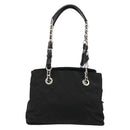 PRADA Chain Shoulder Bag Nylon Black Silver Auth 184635V-3