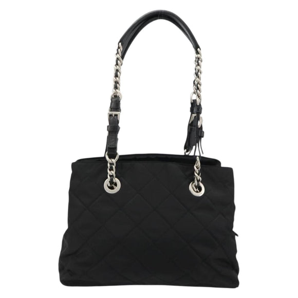 PRADA Chain Shoulder Bag Nylon Black Silver Auth 184635V