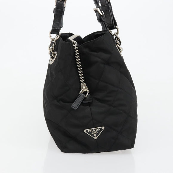 PRADA Chain Shoulder Bag Nylon Black Silver Auth 184635V