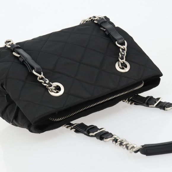 PRADA Chain Shoulder Bag Nylon Black Silver Auth 184635V