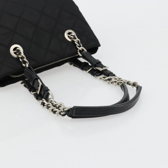PRADA Chain Shoulder Bag Nylon Black Silver Auth 184635V
