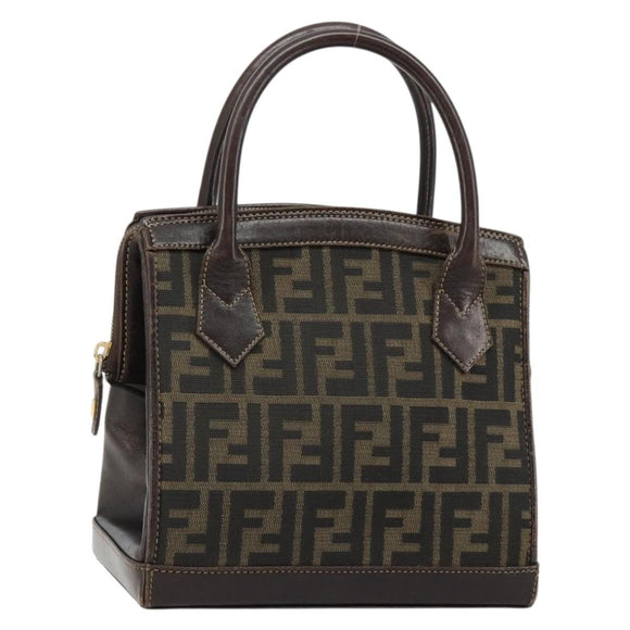 FENDI Zucca Canvas Hand Bag 2way Black Brown gold Auth 184637
