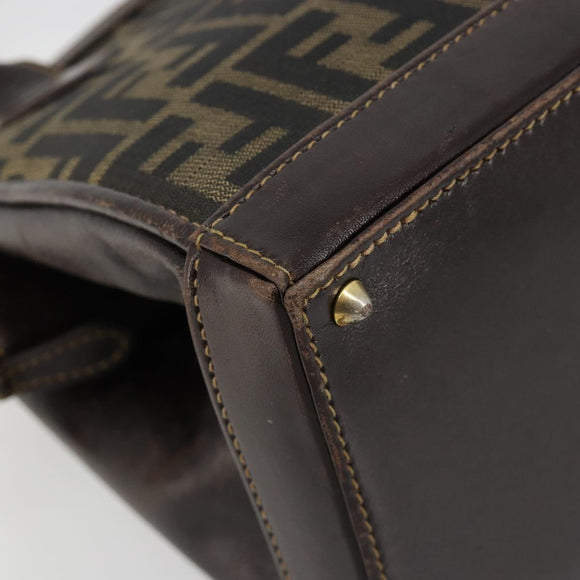 FENDI Zucca Canvas Hand Bag 2way Black Brown gold Auth 184637