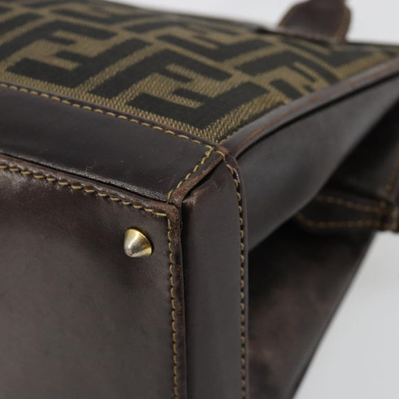 FENDI Zucca Canvas Hand Bag 2way Black Brown gold Auth 184637