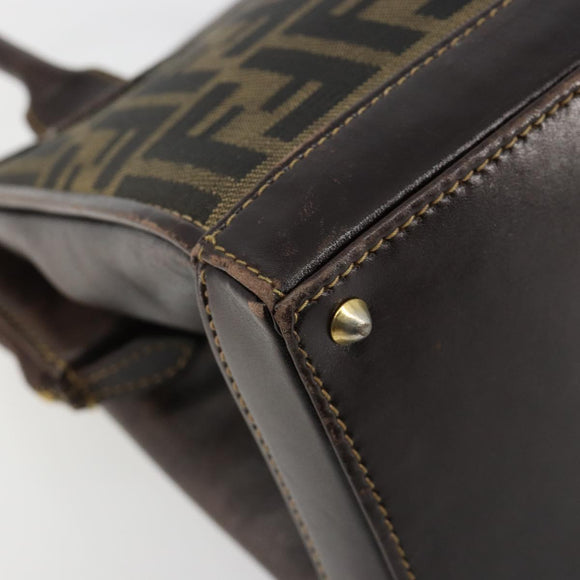FENDI Zucca Canvas Hand Bag 2way Black Brown gold Auth 184637