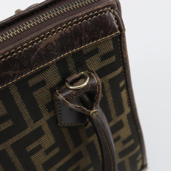 FENDI Zucca Canvas Hand Bag 2way Black Brown gold Auth 184637