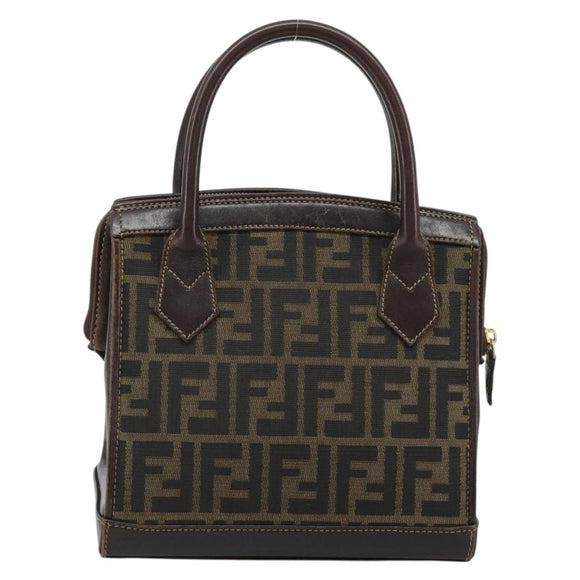FENDI Zucca Canvas Hand Bag 2way Black Brown gold Auth 184637