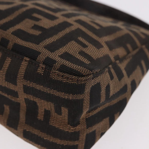 FENDI Zucca Canvas Hand Bag Black Brown Auth 184638